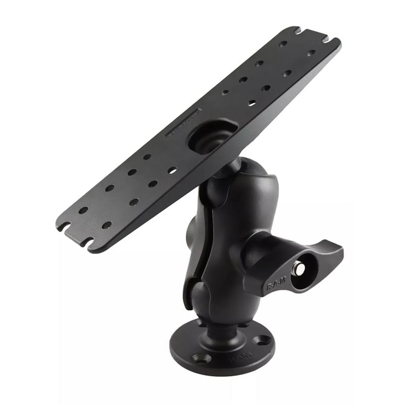 RAM Mounts Aufbau-Set - runde Basisplatte (93,5 mm Durchmesser), kurzer Verbindungsarm (mit Kontermutter), Adapterplatte (279 x 76 mm), D-Kugel (2,25 Zoll)