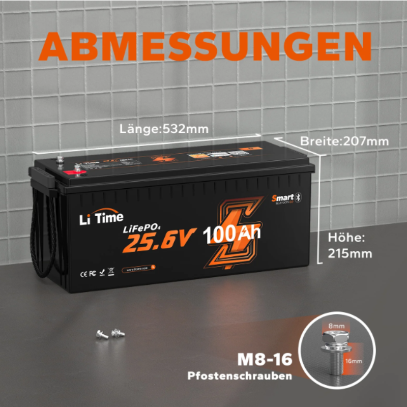 LiTime 24V 100Ah LiFePO4 Batterie mit Bluetooth – für Trolling-Motor & Heimspeicher – Bild 2