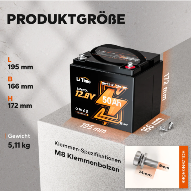 LiFePO4 12V 50Ah Bluetooth Kälteschutz Deep Cycle Lithium Batterie für Elektro Bootsmotor – Bild 3