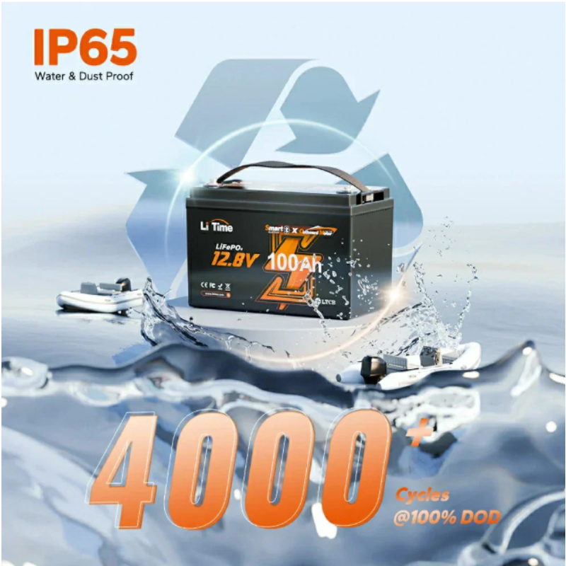 LiTime 12V 100Ah Smart LiFePO4 Marine-Batterie für elektrischen Außenbord-Trolling-Motor – Bild 2