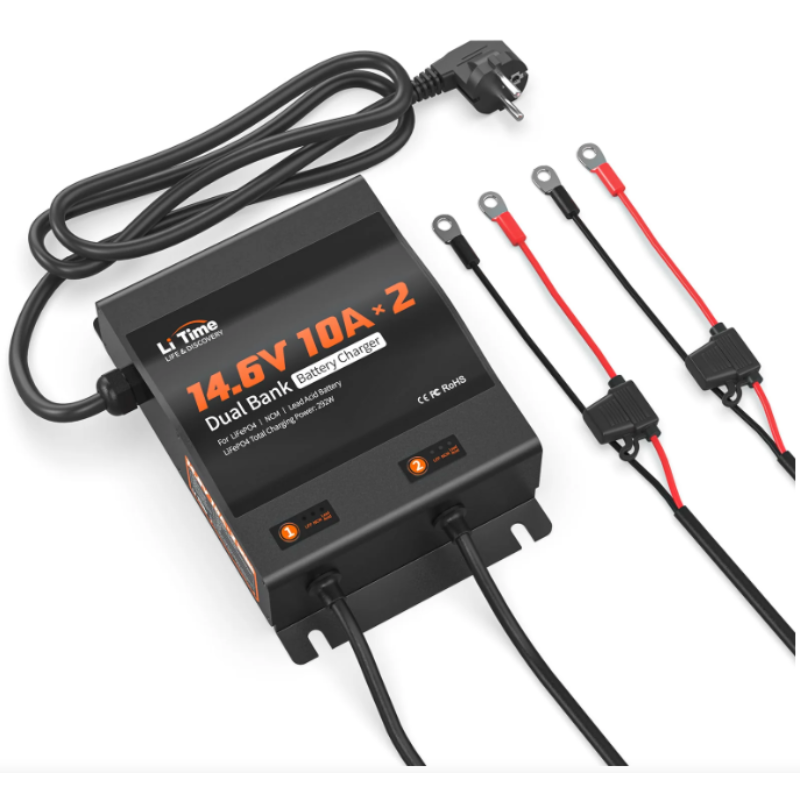 LiTime 14.6V 10A 2-Bank Batterieladegerät IP65 Wasserdicht