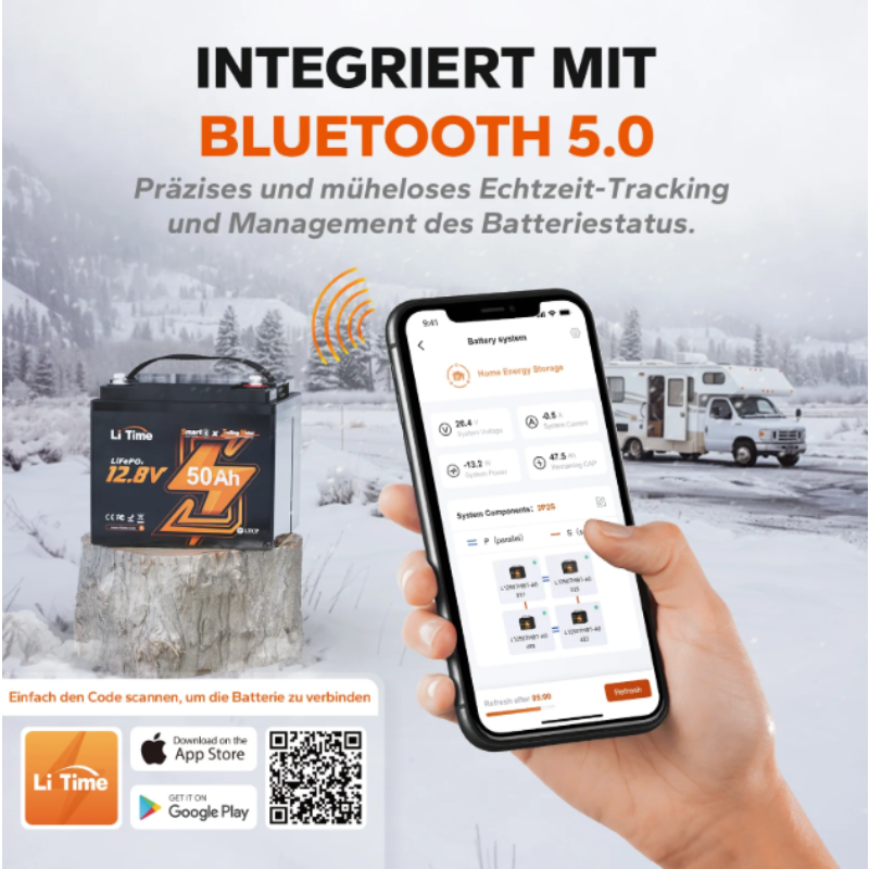 LiFePO4 12V 50Ah Bluetooth Kälteschutz Deep Cycle Lithium Batterie für Elektro Bootsmotor – Bild 9