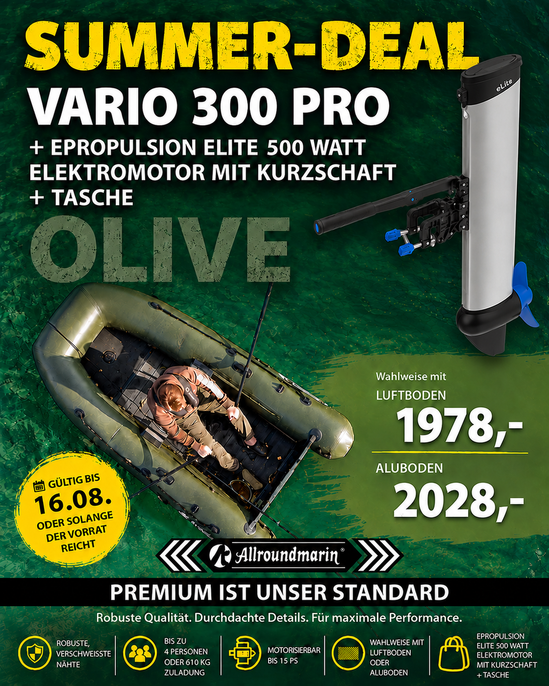 Package Vario 300 Pro + Epropulsion eLite 500 Watt Elektromotor mit Tasche/Kurzschaft