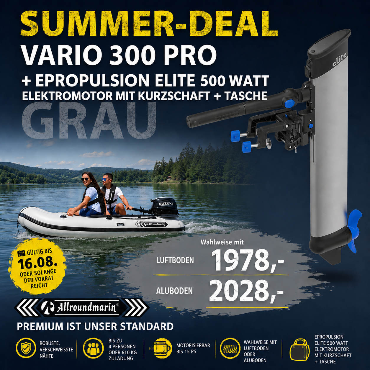 Package Vario 300 Pro + Epropulsion eLite 500 Watt Elektromotor mit Tasche/Kurzschaft