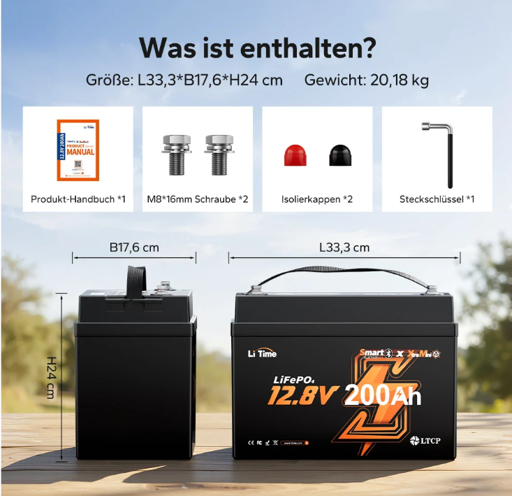 LiTime 12V 200Ah Xtra Mini LiFePO4 Batterie mit Bluetooth für Wohnmobile & Camping – Bild 4