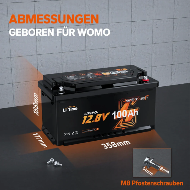 12V 100Ah H190 Deep Cycle LiFePO4 Batterie Mit Bluetooth - Wohnmobil Untersitz DIN H8 L5 Group 49, ECE R10 zertifiziert! – Bild 3