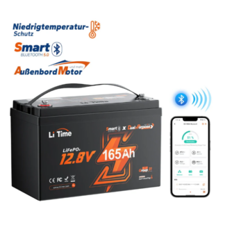 LiTime 12V 165Ah Dual-Purpose LiFePO4-Batterie mit 1200 CCA und Selbstheizung für Wohnmobil und Marine