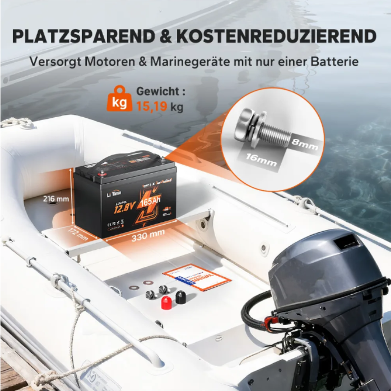 LiTime 12V 165Ah Dual-Purpose LiFePO4-Batterie mit 1200 CCA und Selbstheizung für Wohnmobil und Marine – Bild 9