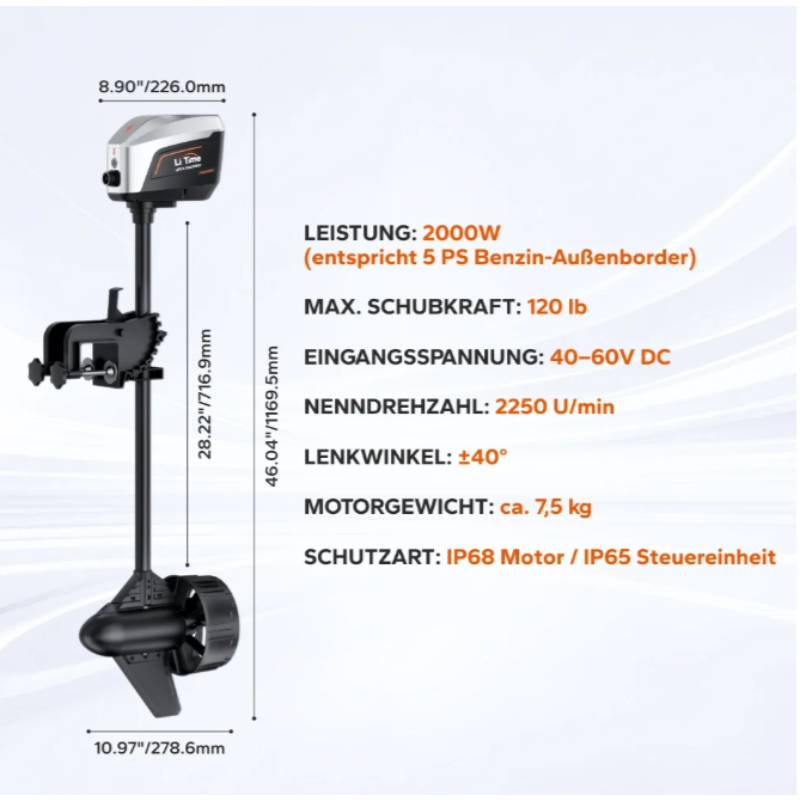 LiTime Argoseeker A2 48V 2000W Elektro Außenborder – 120 lbs Schubkraft für Boote – Bild 5